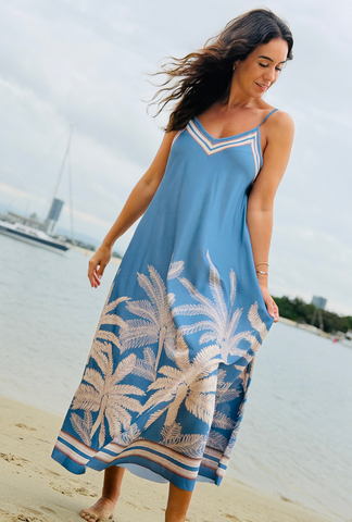 Palm Affair Dress - Sky