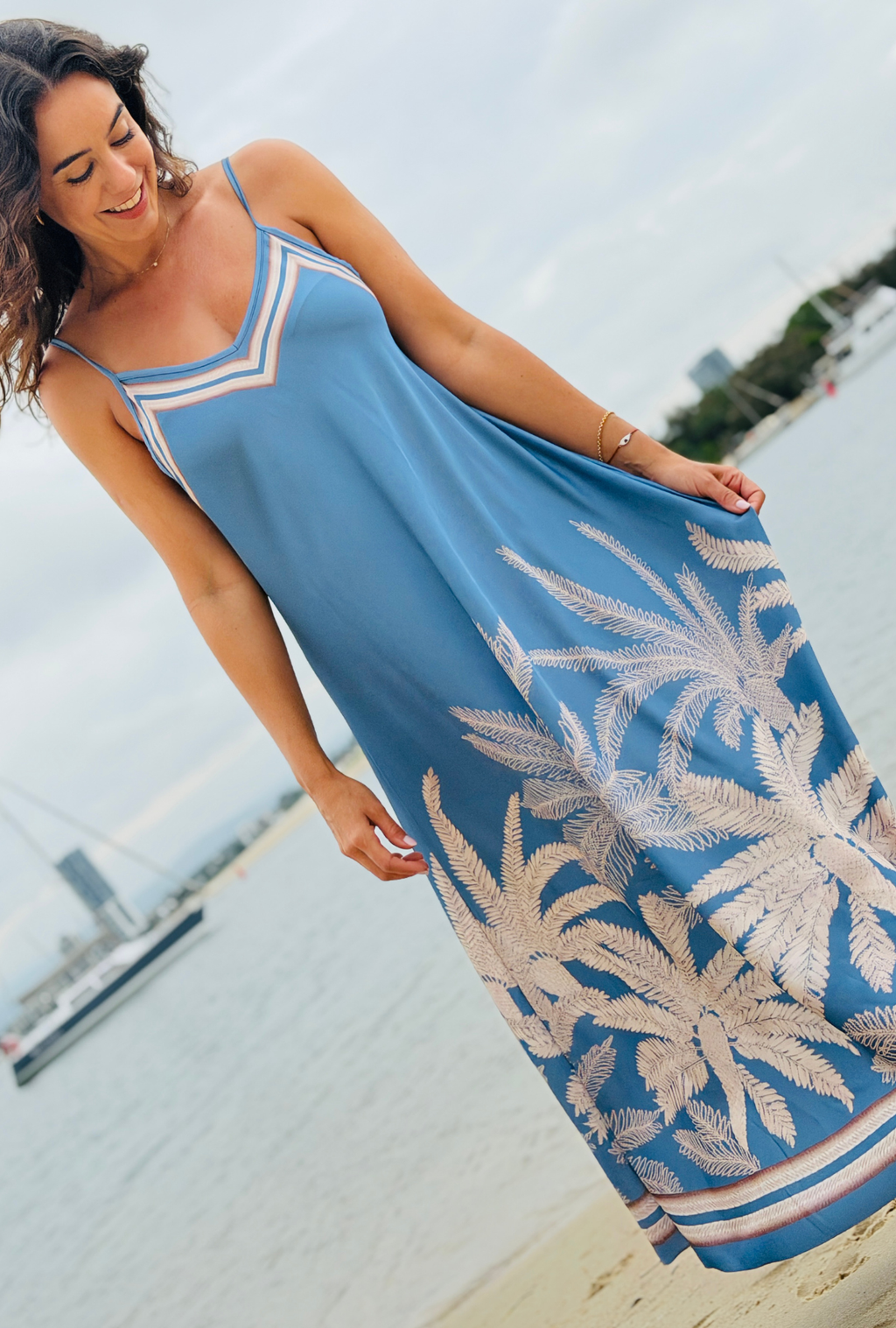 Palm Affair Dress - Sky