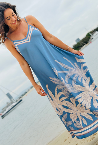 Palm Affair Dress - Sky