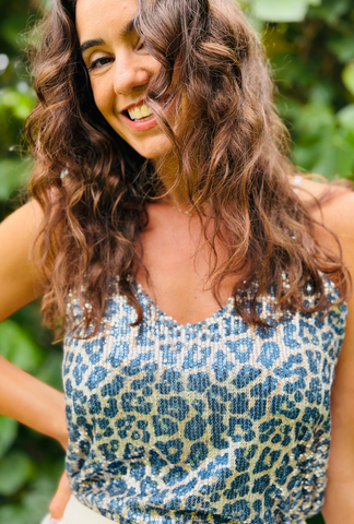 Leopard Singlet - Navy