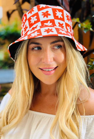 Bee Both Ways Bucket Hat - Orange Flower