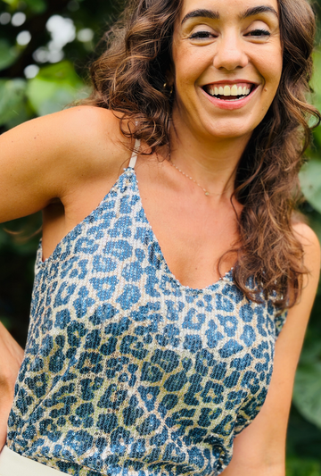 Leopard Singlet - Navy