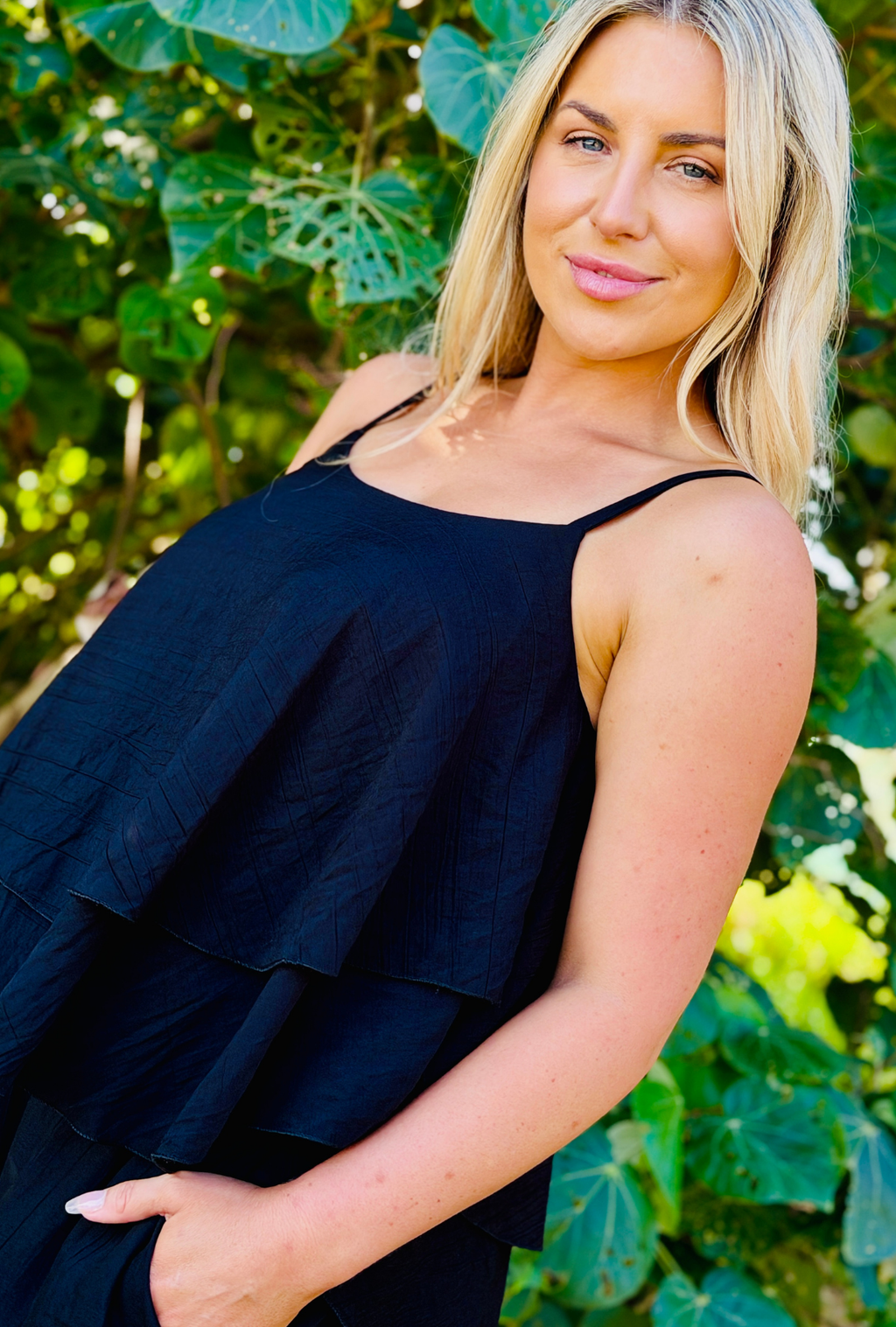 Laidback Luxe Frilled Top - Onyx