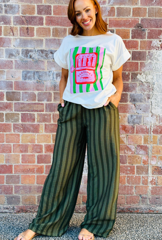 Off The Cuff Pant - Sage Stripe