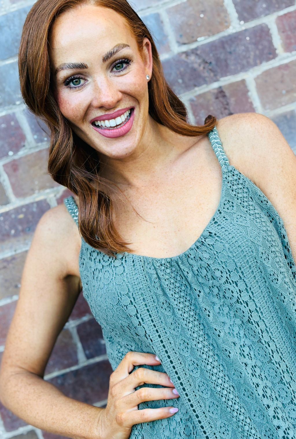 Laced with Love Singlet Top - Sage