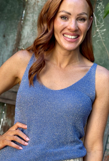 Born To Sparkle Singlet - Cerulean
