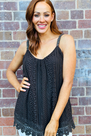 Laced with Love Singlet Top - Cocoa