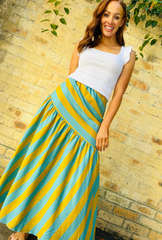 Bold Intentions Striped Skirt - Aqua + Lime