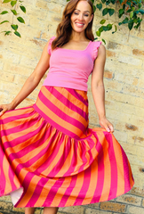 Bold Intentions Striped Skirt - Peach + Pink