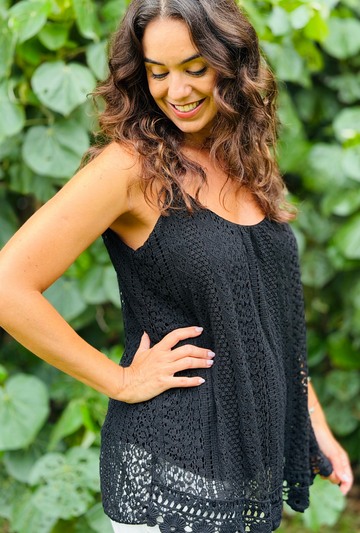 Laced with Love Singlet Top - Onyx