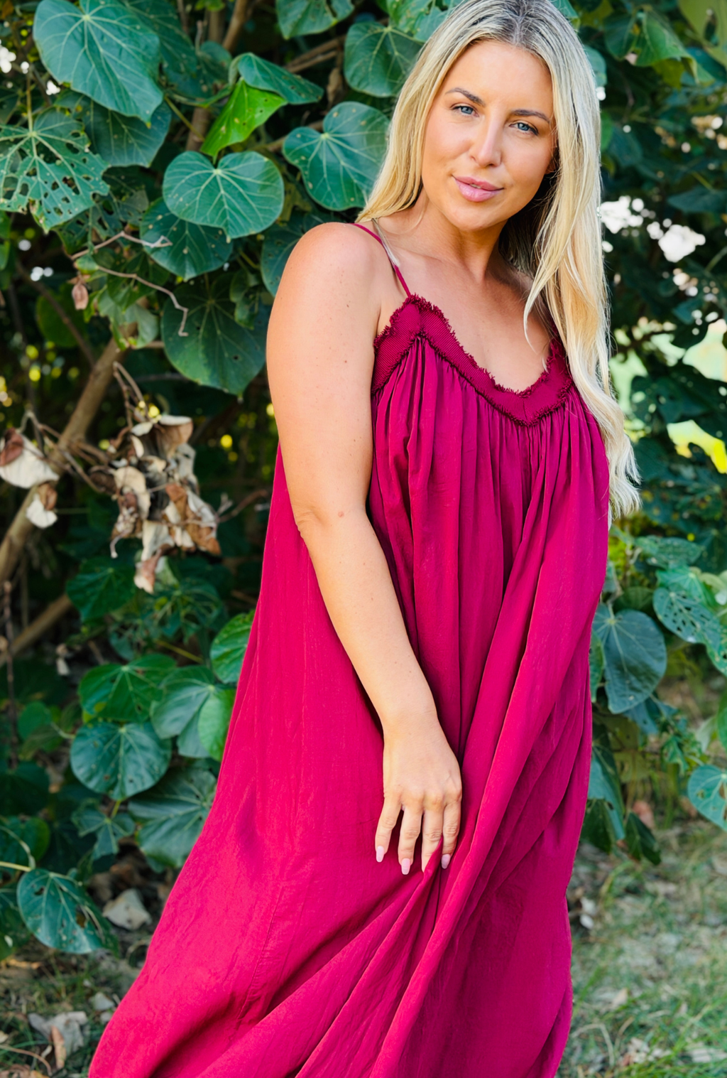 Untied & Unbothered Long Dress - Cherry