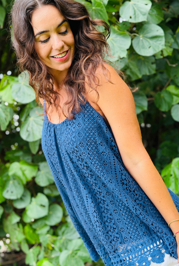Laced with Love Singlet Top - Navy
