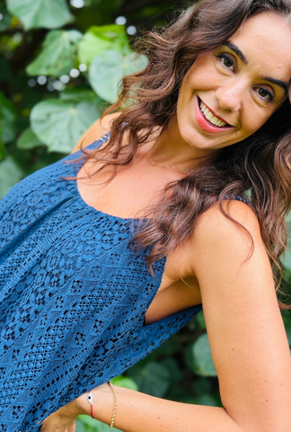 Laced with Love Singlet Top - Navy