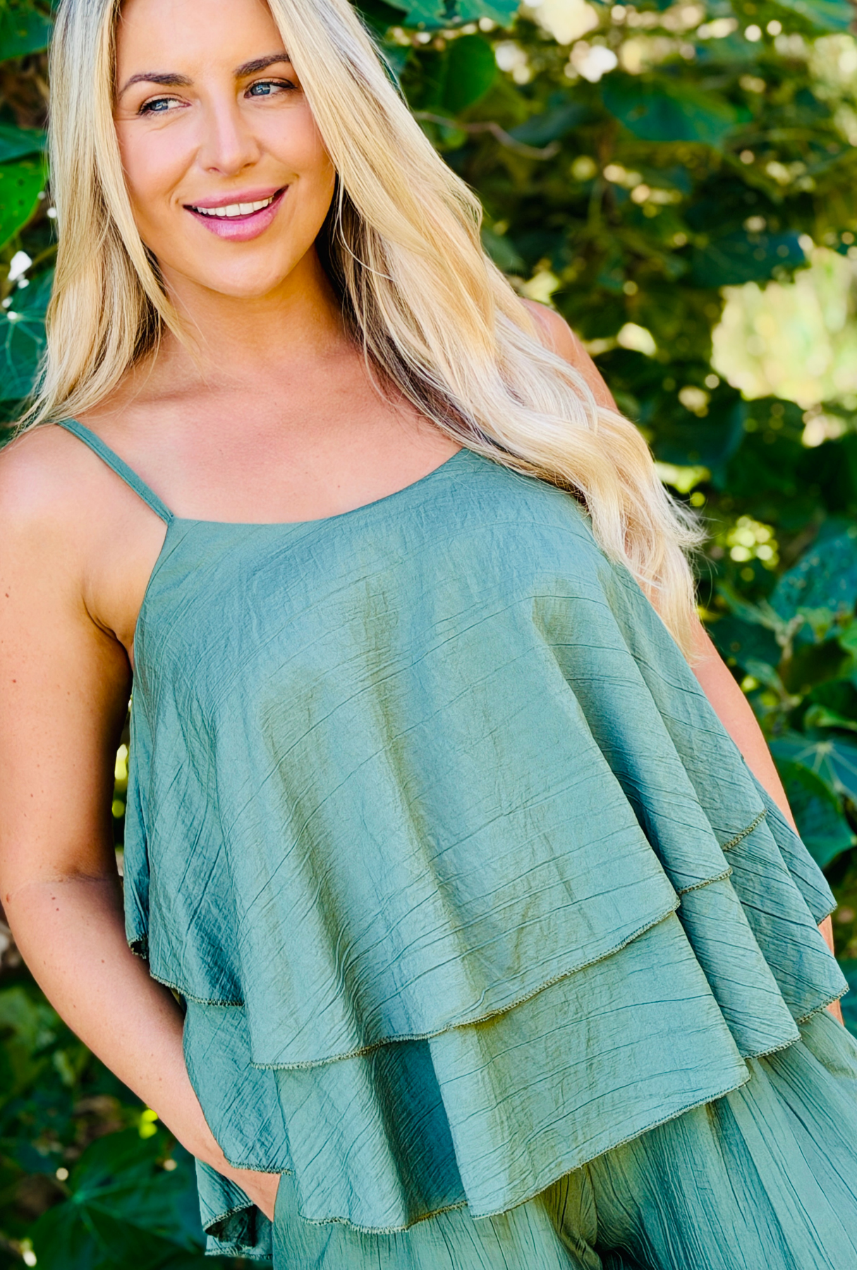 Laidback Luxe Frilled Top - Sage