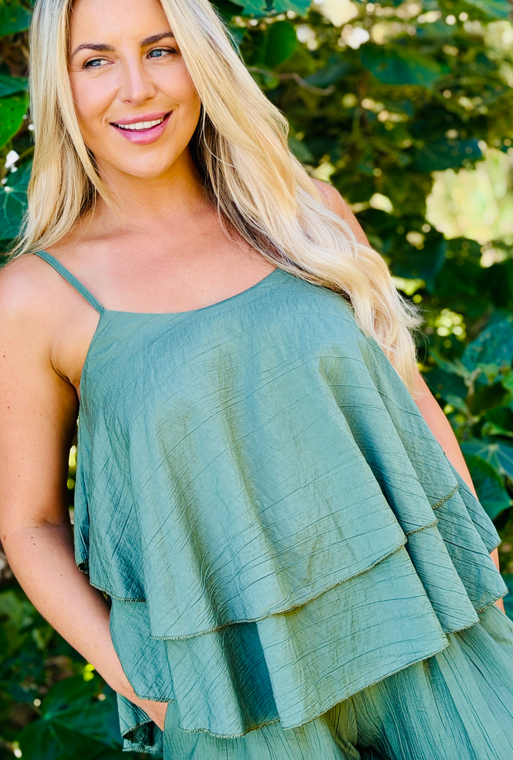 Laidback Luxe Frilled Top - Sage