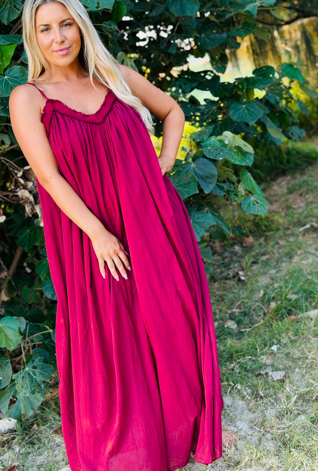Untied & Unbothered Long Dress - Cherry