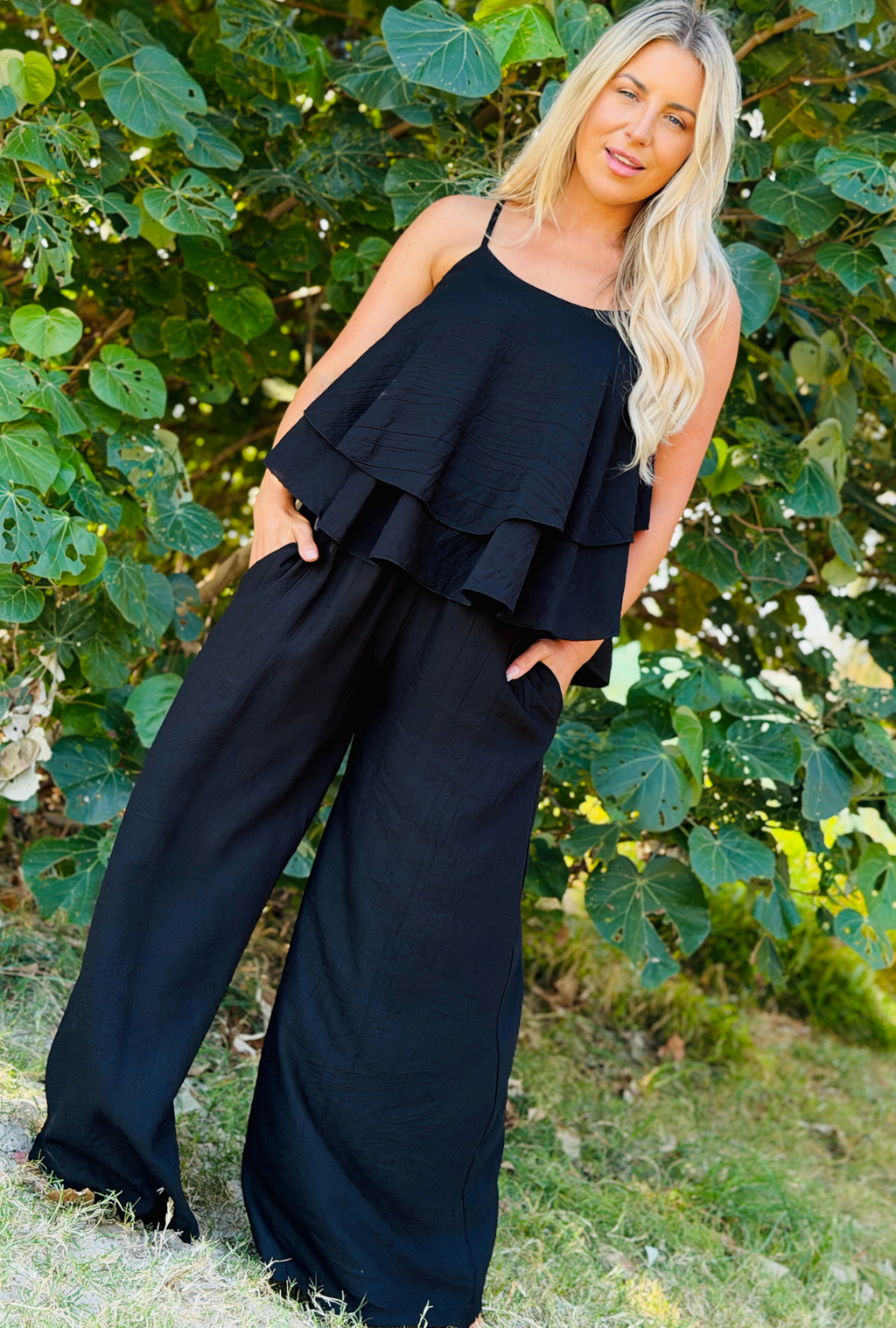 Laidback Luxe Frilled Top - Onyx
