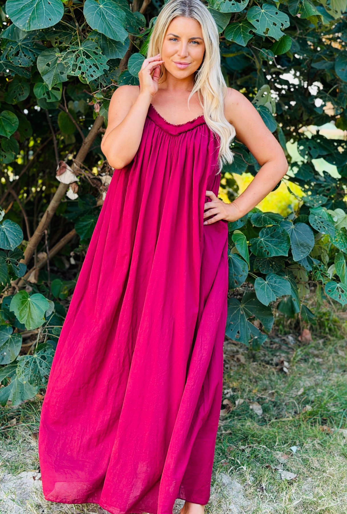Untied & Unbothered Long Dress - Cherry