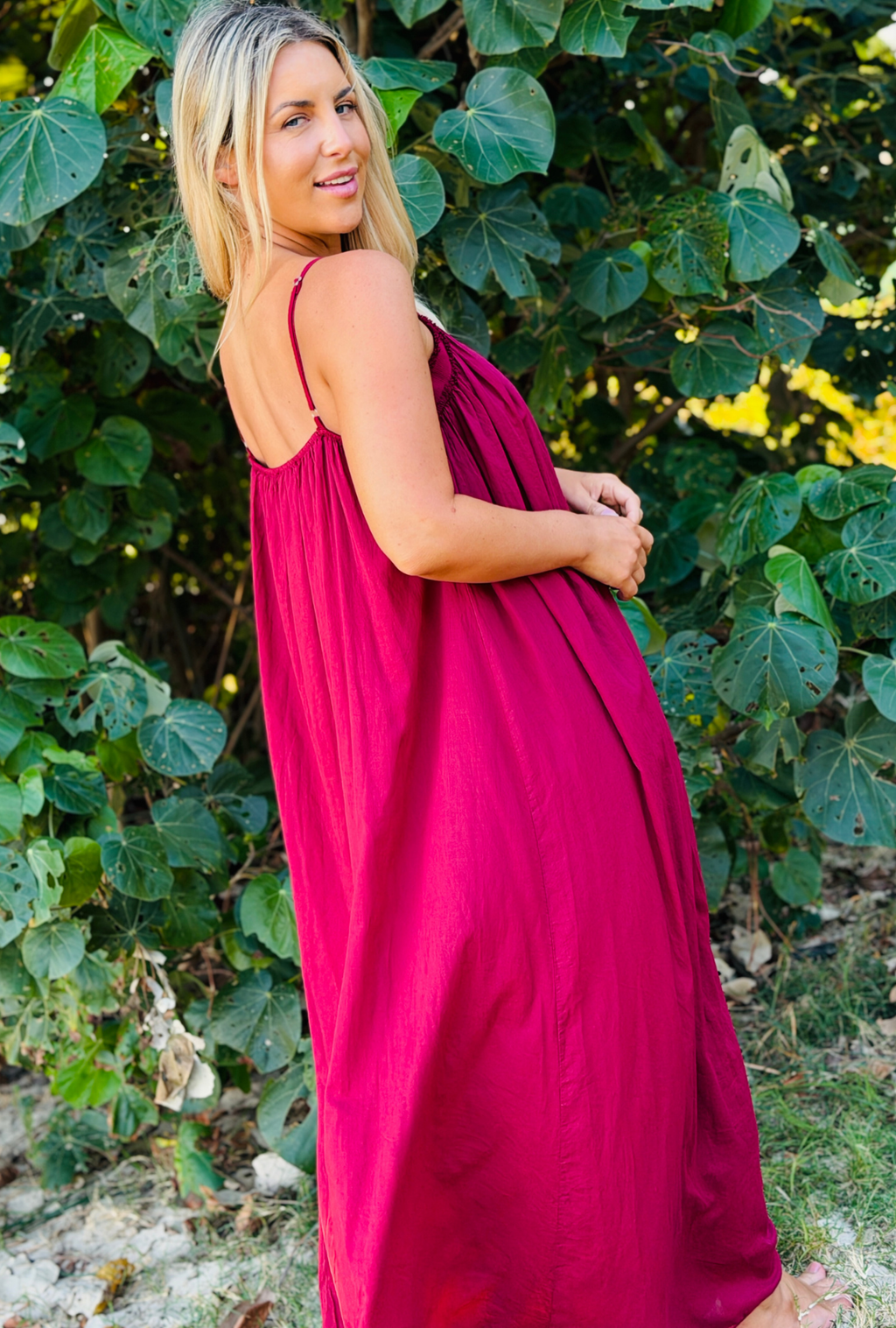 Untied & Unbothered Long Dress - Cherry