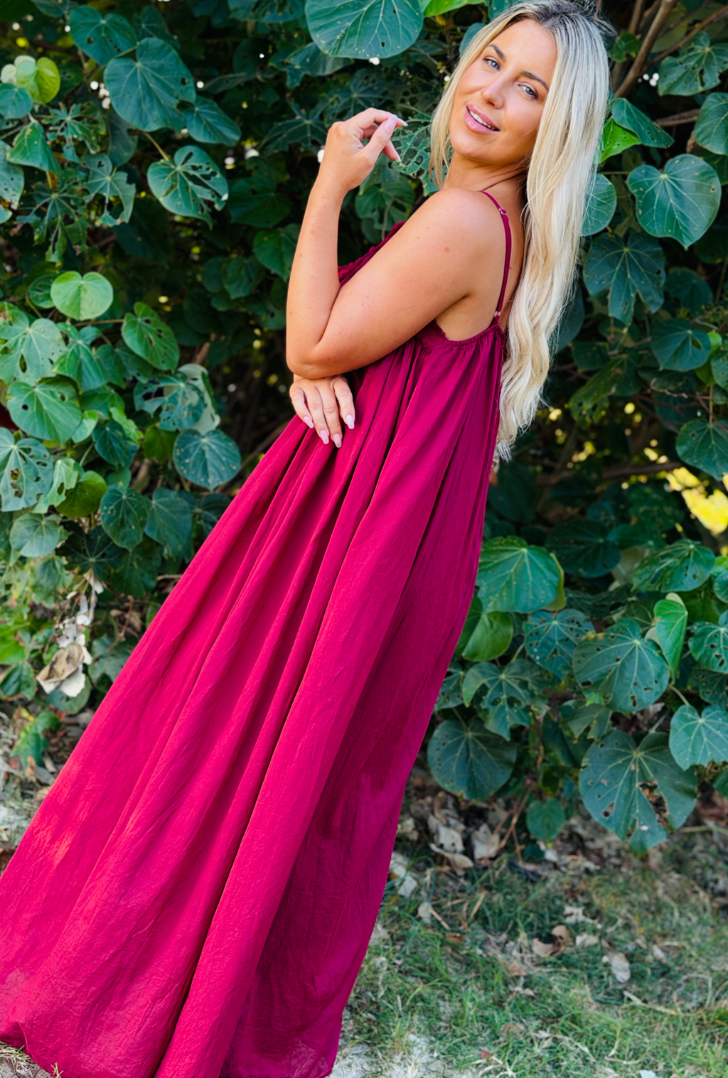 Untied & Unbothered Long Dress - Cherry