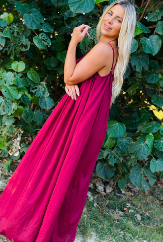 Untied & Unbothered Long Dress - Cherry