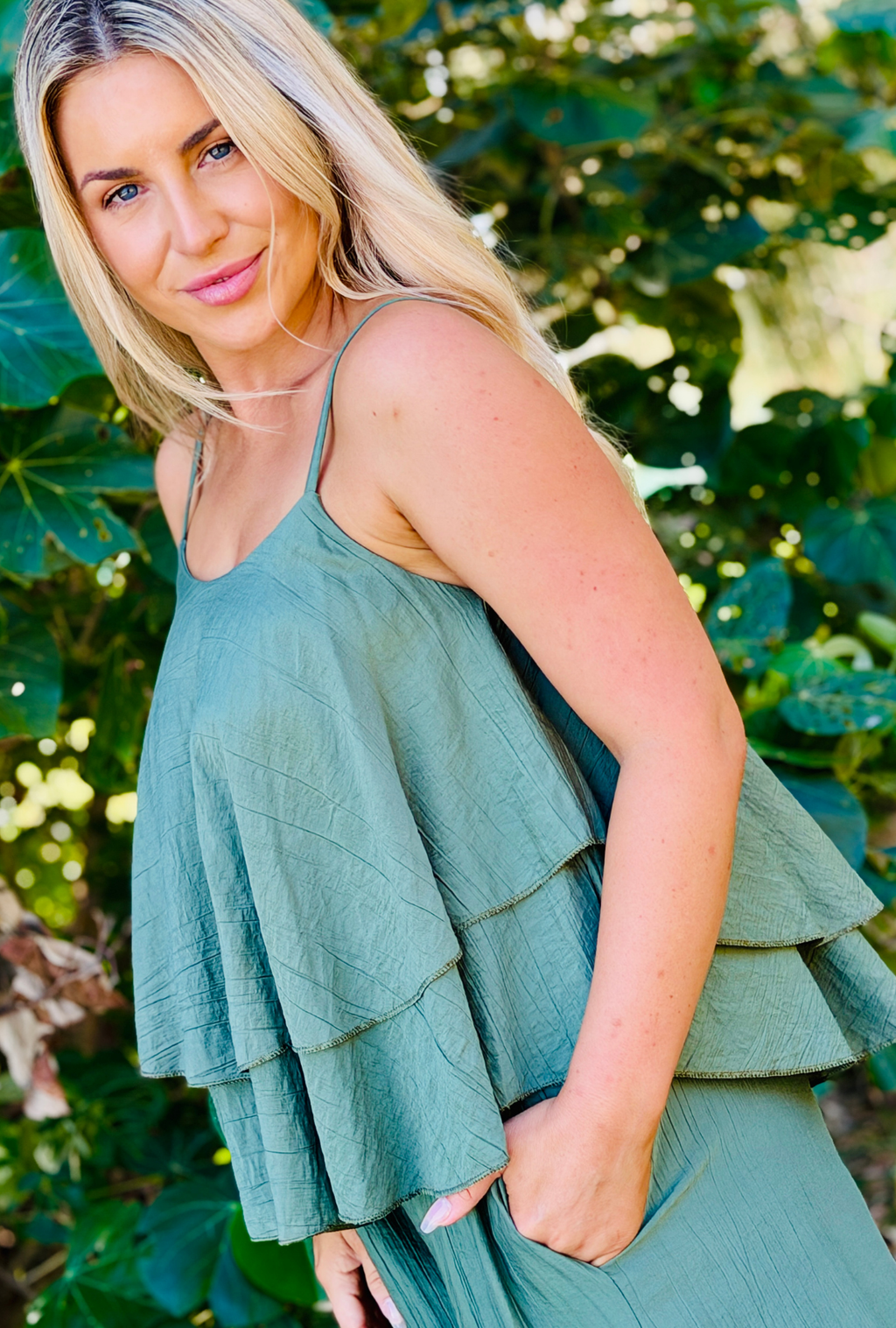 Laidback Luxe Frilled Top - Sage