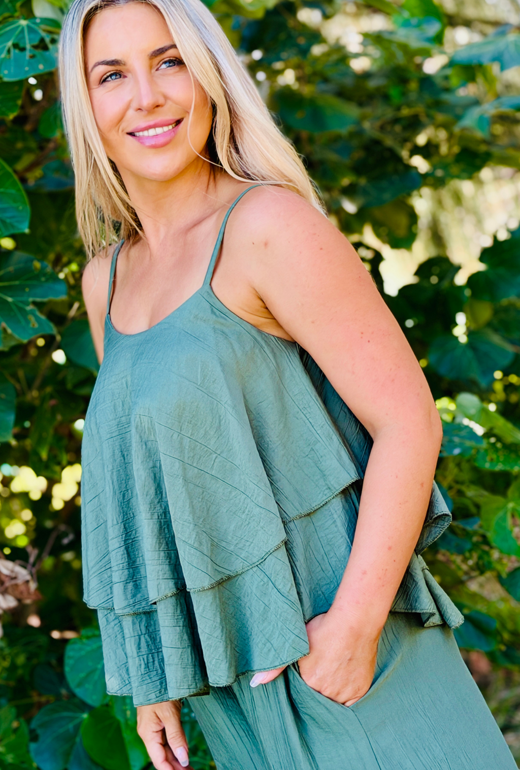 Laidback Luxe Frilled Top - Sage