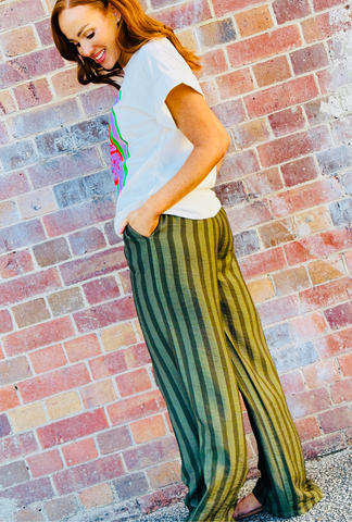 Off The Cuff Pant - Sage Stripe