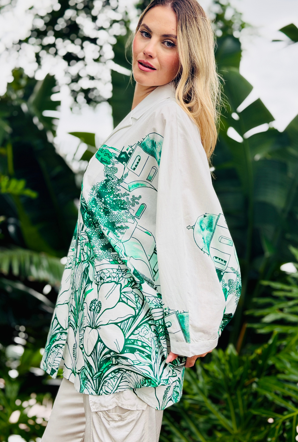 Wish You Were Here –  Resort Button Top - Emerald