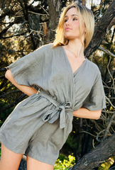 Never Grow Up Linen Playsuit - Leaf