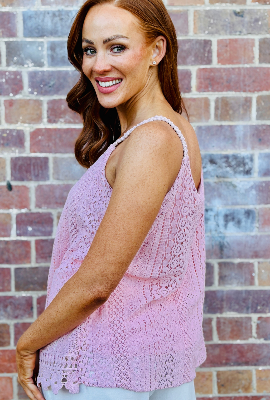 Laced with Love Singlet Top - Cotton Candy