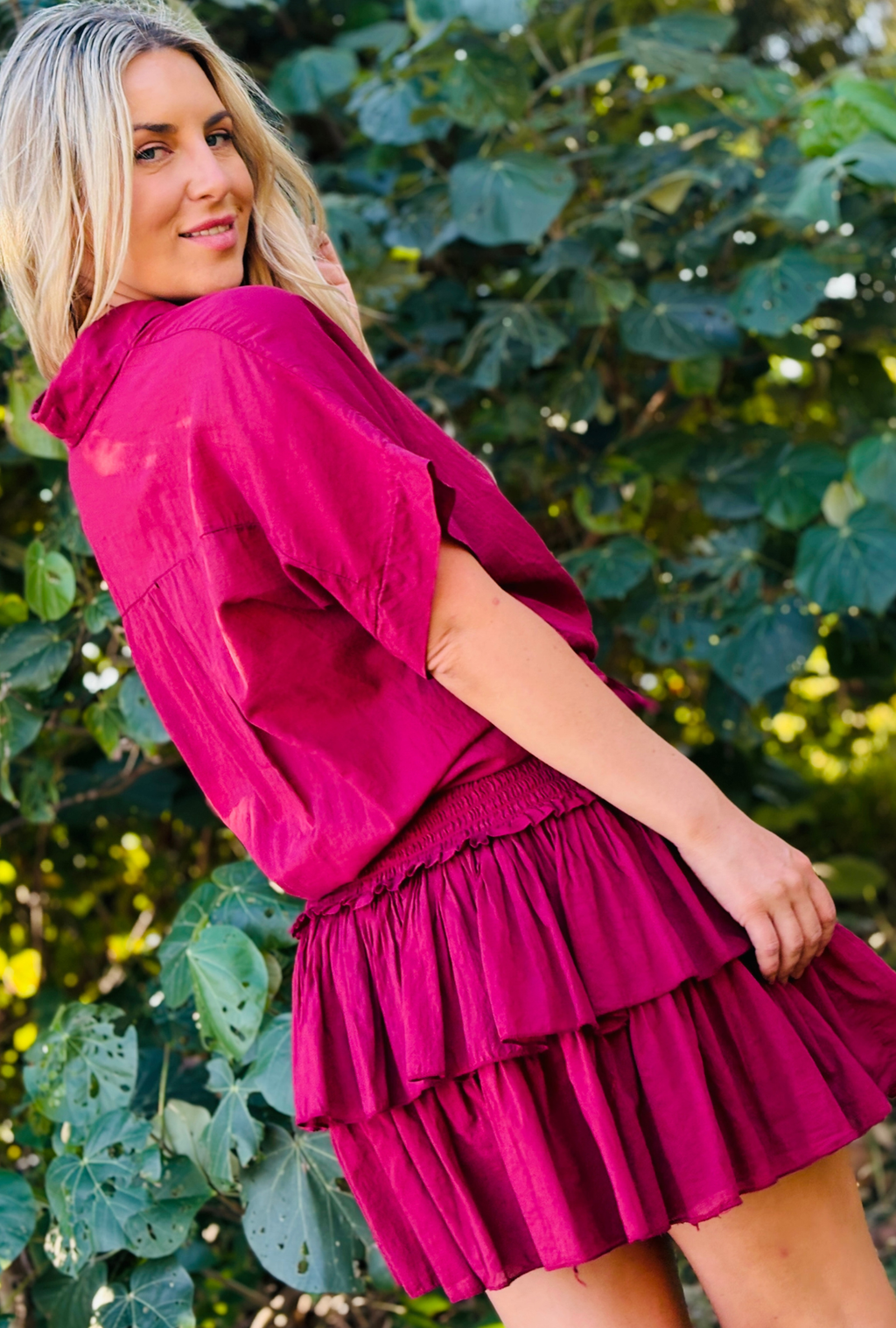 Tied and Ruffled Skirt - Cherry