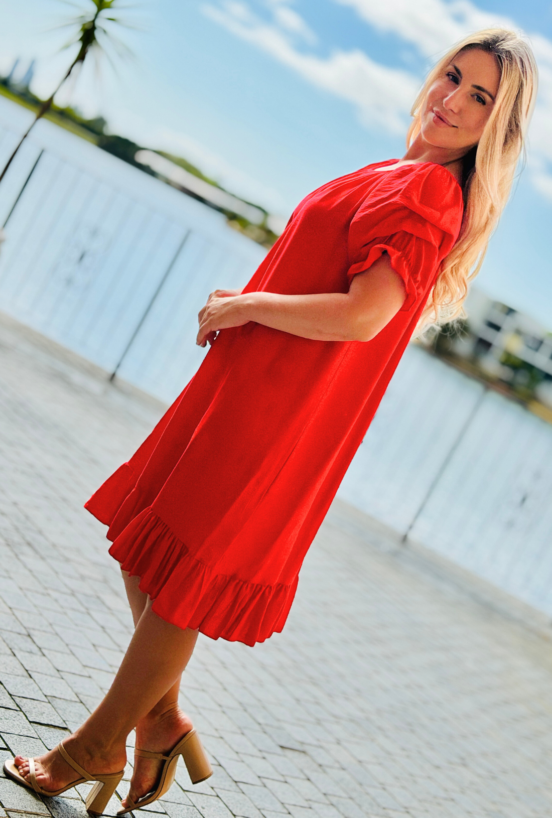Sleeve Me Be Short Dress - Cherry