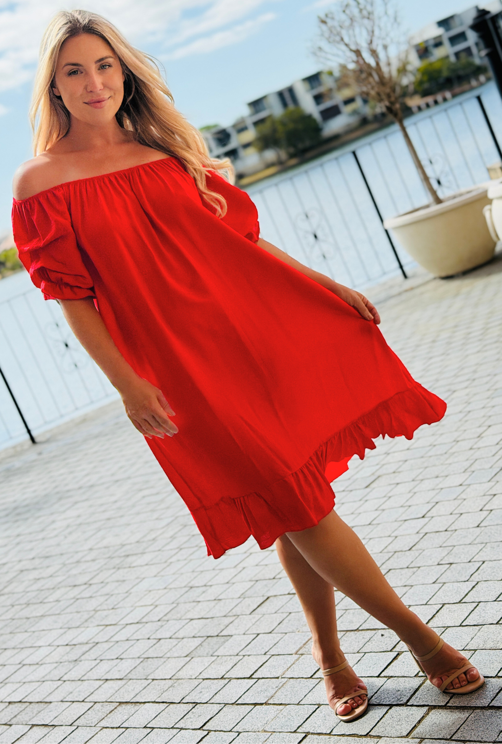 Sleeve Me Be Short Dress - Cherry