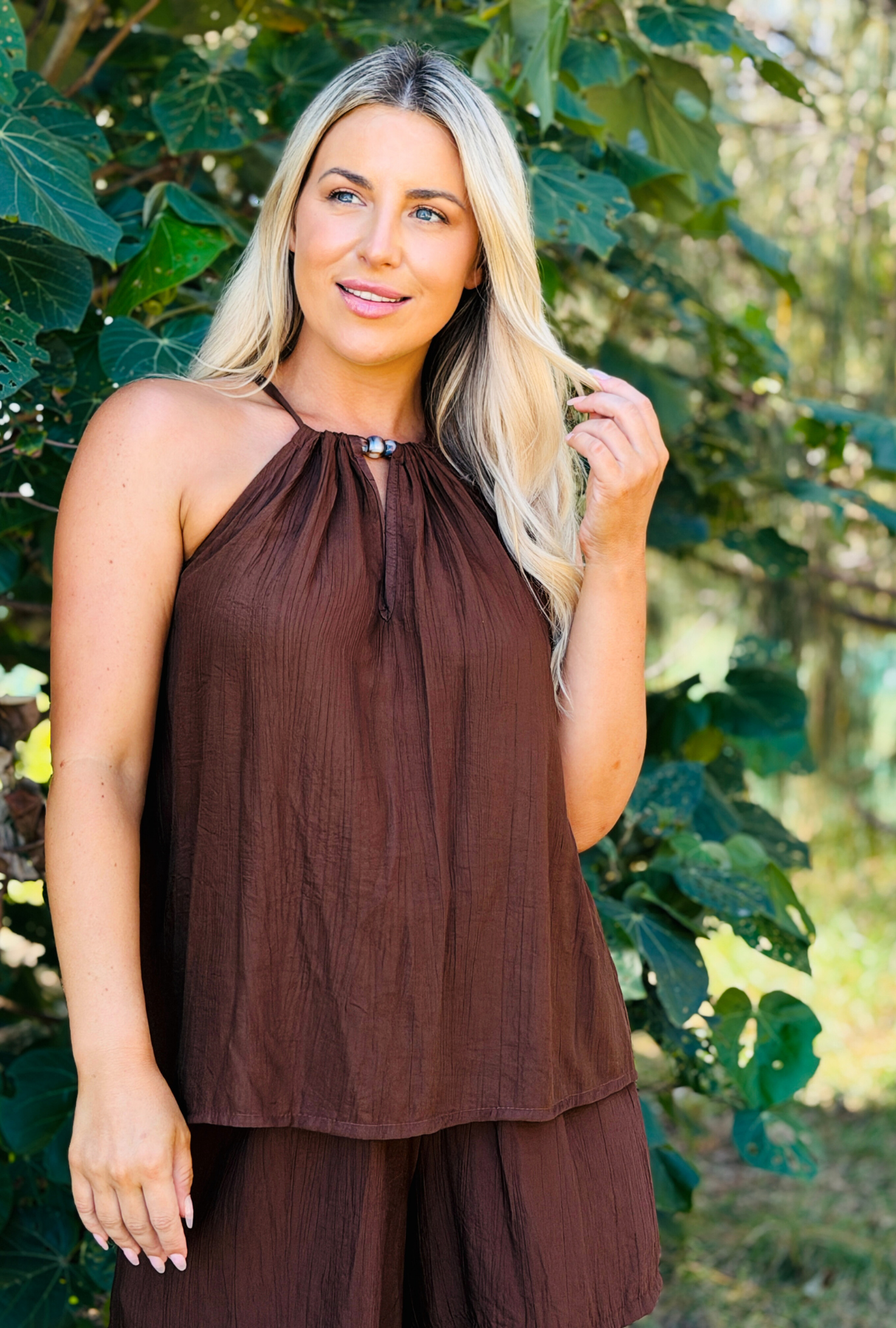 Laidback Luxe Beaded Top - Chocolate