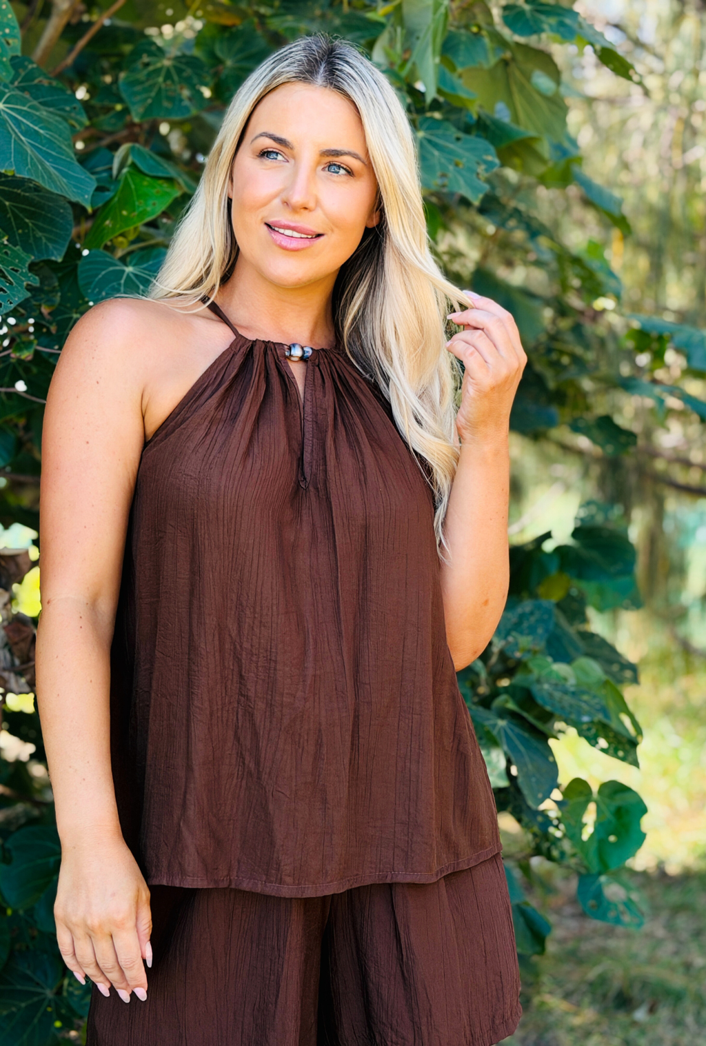 Laidback Luxe Beaded Top - Chocolate