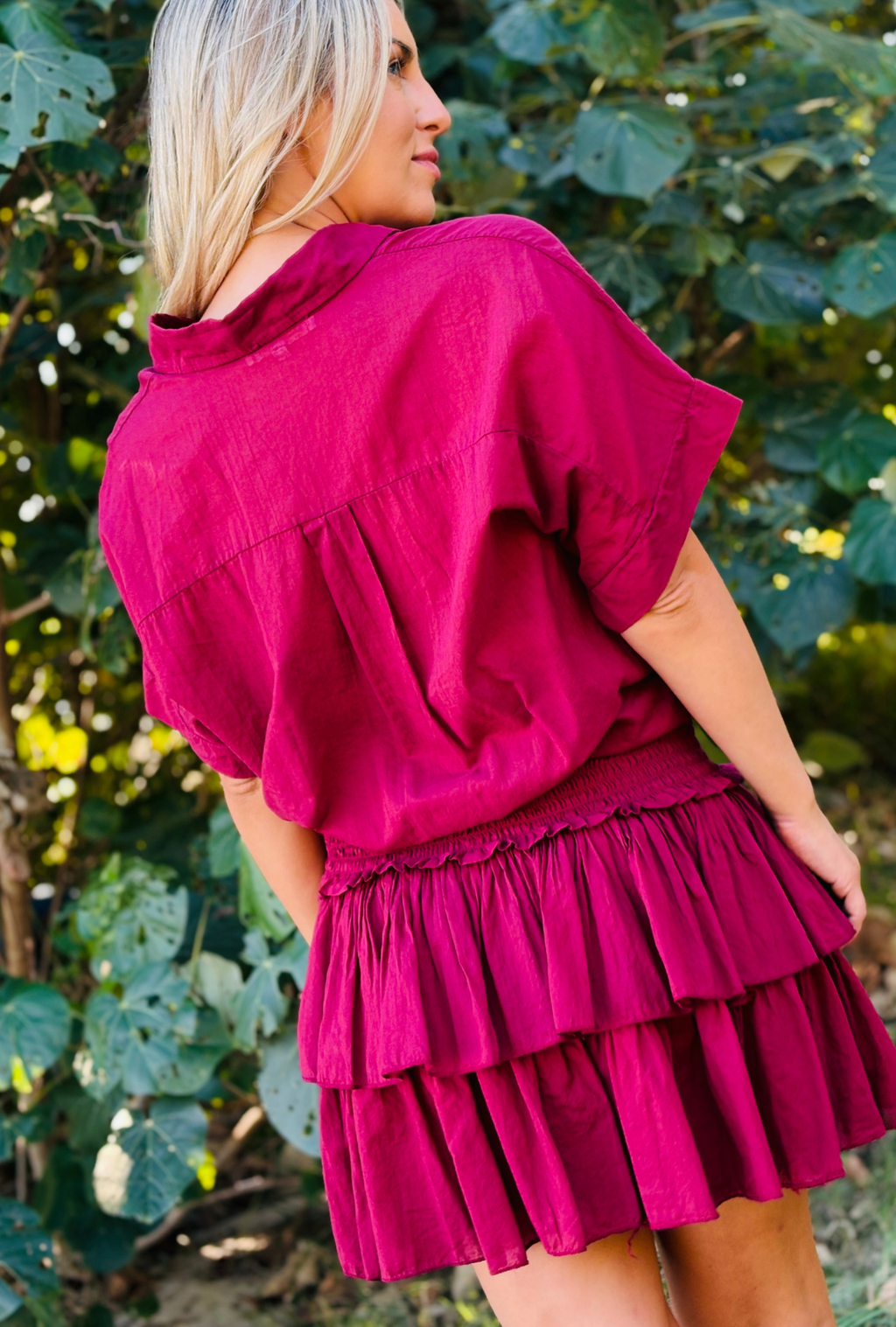 Tied and Ruffled Skirt - Cherry