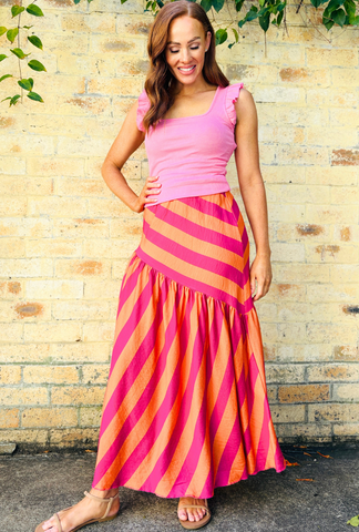 Bold Intentions Striped Skirt - Peach + Pink