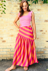 Bold Intentions Striped Skirt - Peach + Pink