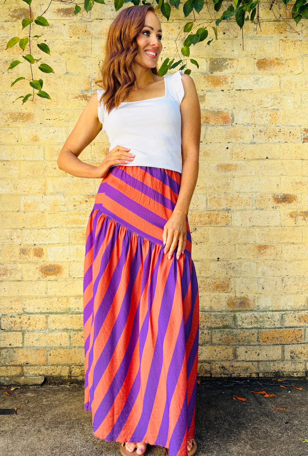 Bold Intentions Striped Skirt - Purple + Peach