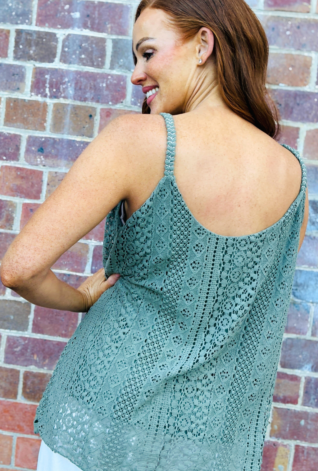 Laced with Love Singlet Top - Sage