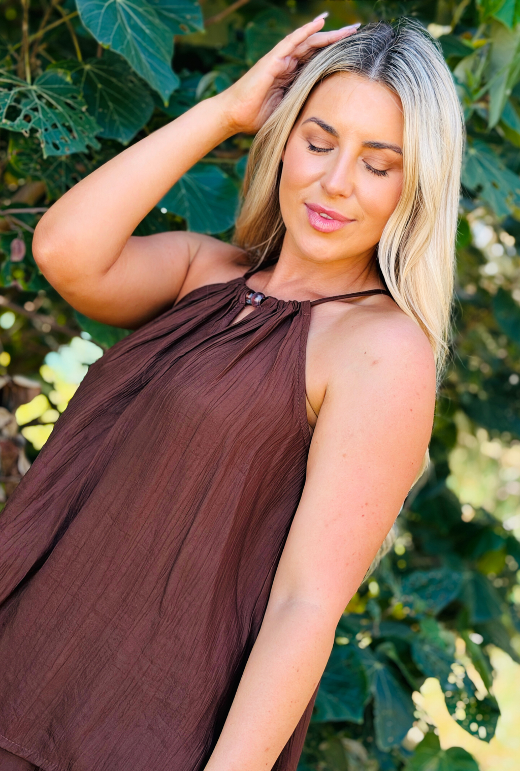 Laidback Luxe Beaded Top - Chocolate