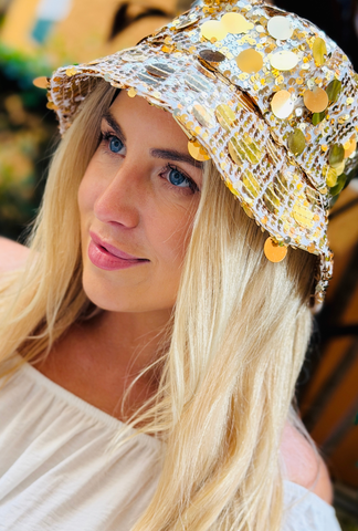 Spill the Glitter Gold Bucket Hat