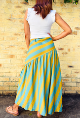 Bold Intentions Striped Skirt - Aqua + Lime