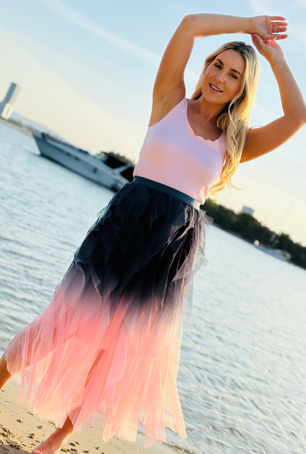 Get Carried Away Skirt Split Personality – Gunmetal + Blush