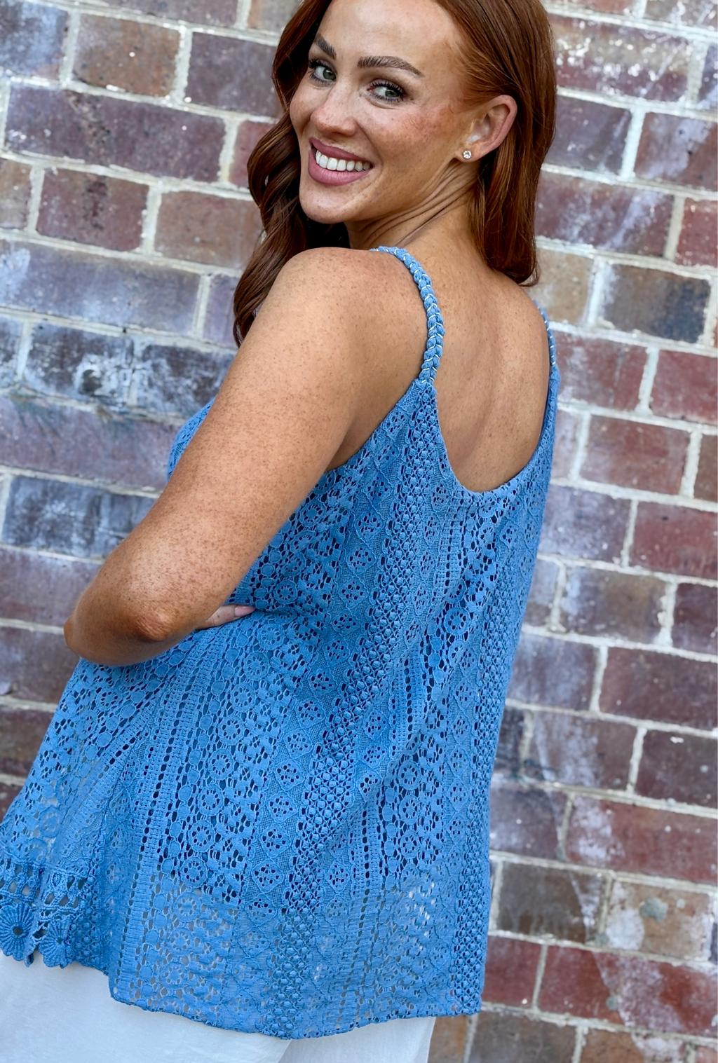 Laced with Love Singlet Top - Cobalt