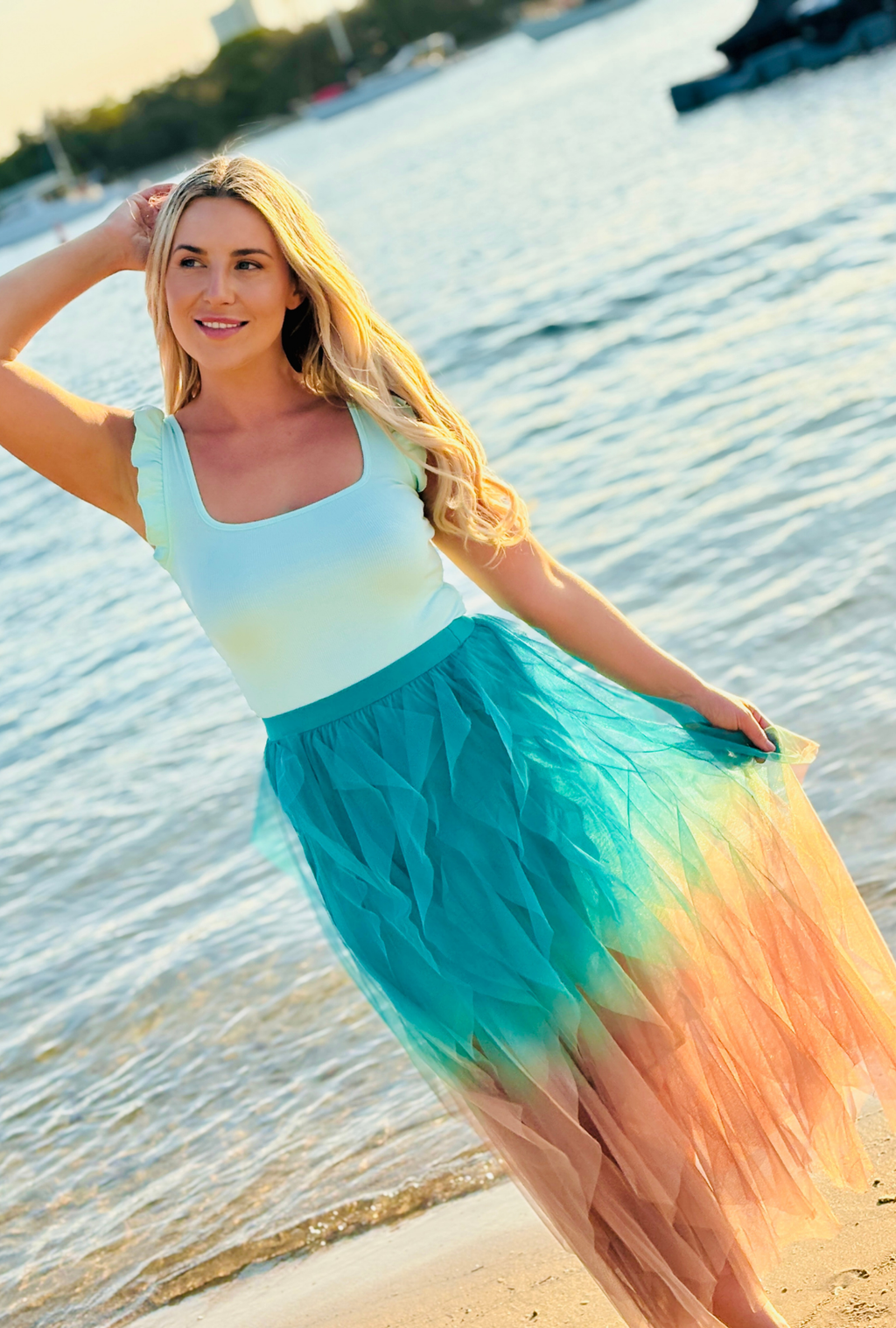 Get Carried Away Skirt Split Personality – Teal + Copper