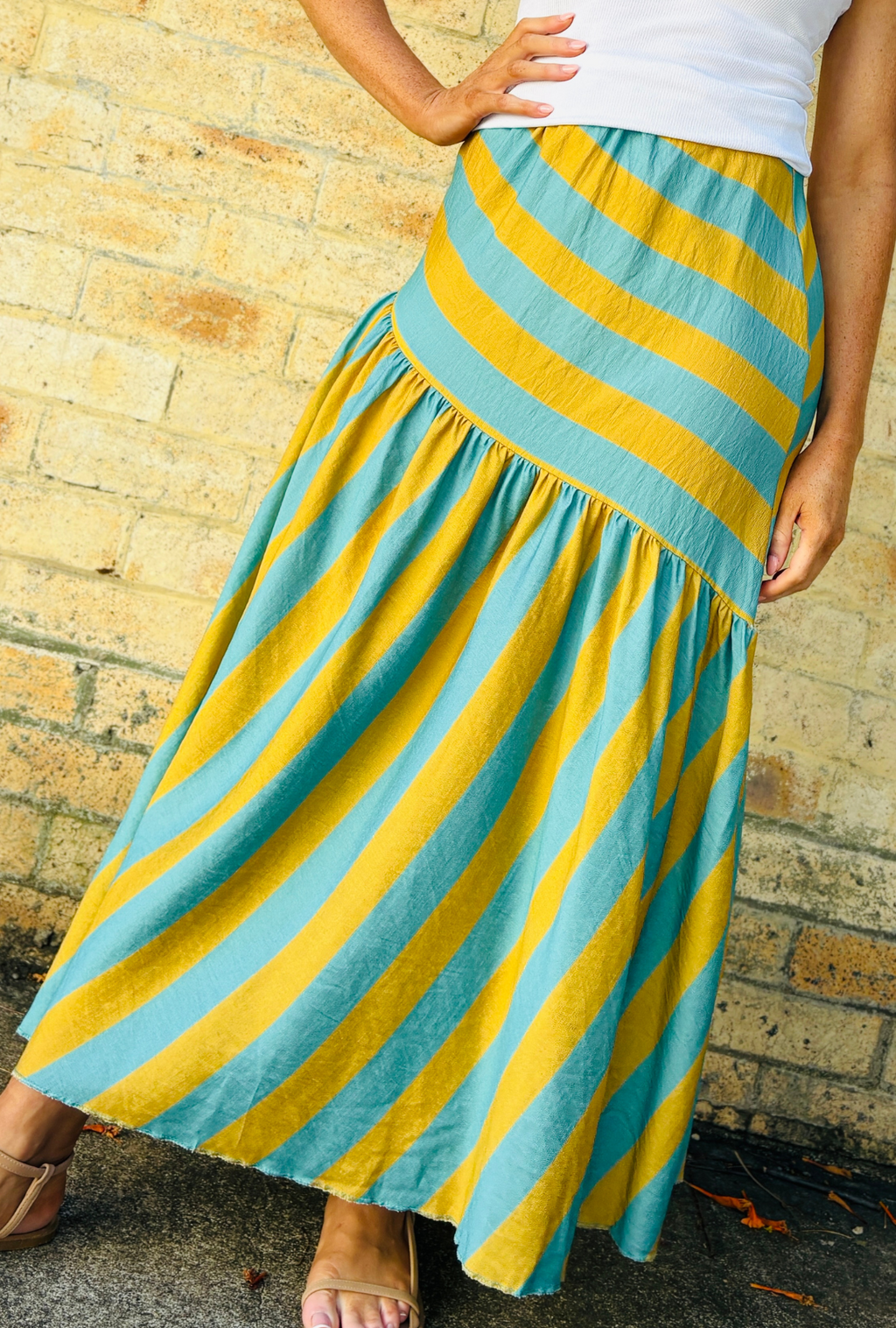 Bold Intentions Striped Skirt - Aqua + Lime