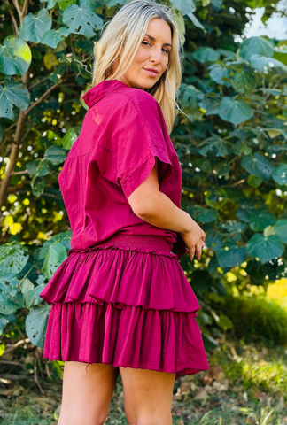 Tied and Ruffled Skirt - Cherry