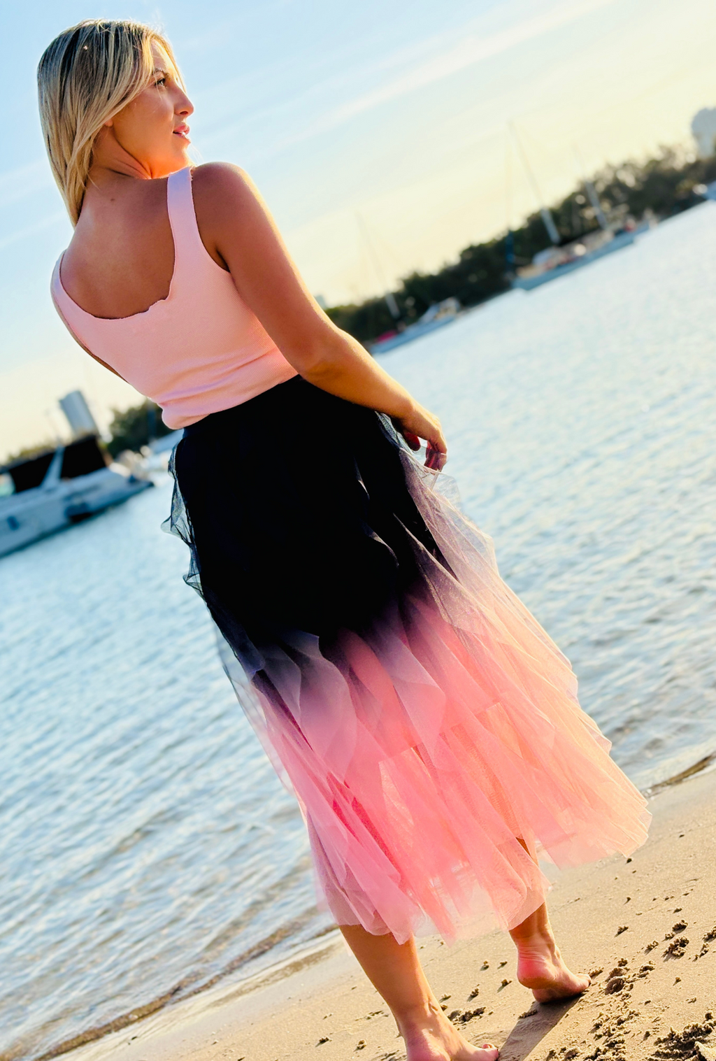 Get Carried Away Skirt Split Personality – Gunmetal + Blush